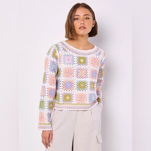 APRICOT 🍑- Women's Pastel Crochet Square Pullover Sweater